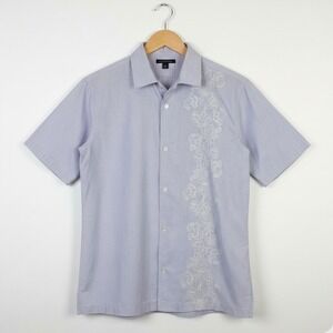 Banana Republic Mens Short Sleeve Button Shirt Blue Floral Embroidery Small